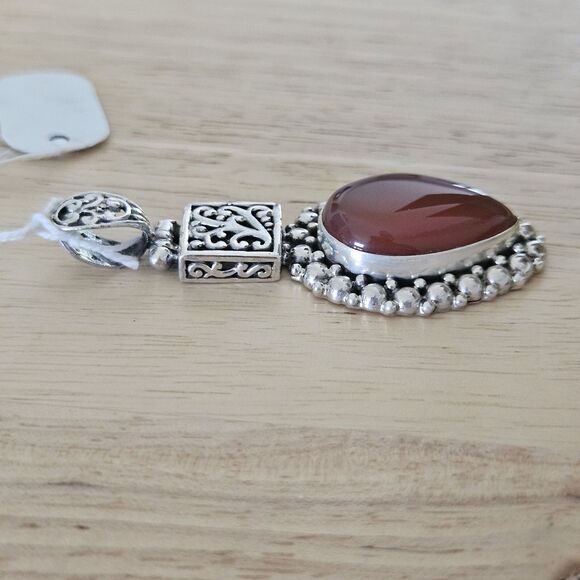 925 Sterling Silver Carnelian Agate Pendant Ornate Jewelry Orange - Picture 4 of 6